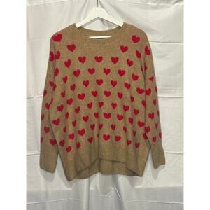 NWT Vince Camuto Camel Red Heart Crewneck Sweater XL